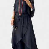 Két részes Maravilla folyékony szett, laza toppal és aszimmetrikus szoknyával