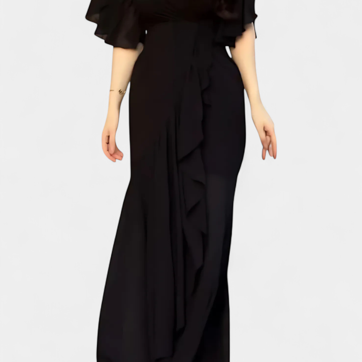 Egyszerű Ruha V Nyakkivágással és Hosszú Ujjakkal