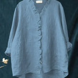 Sanela | Elegáns Volános Pamut és Len Casual Ing