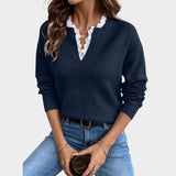 Yara™ | V-kivágású pulóver csipkés részletekkel