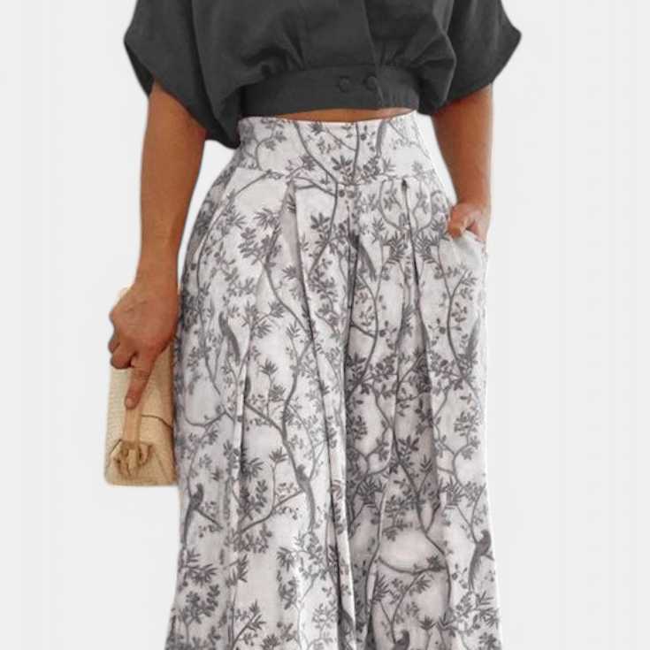 Olivia Boho szett V-nyakú és széles lábú