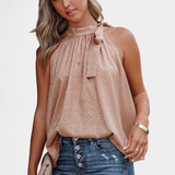 Adela | Ujjatlan leopárdmintás magas nyakú blúz masnival