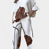 Sybella Virágos Szett, Lezser Vállú Felsővel és Egyenes Nadrággal