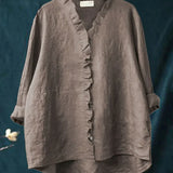 Sanela | Elegáns Volános Pamut és Len Casual Ing