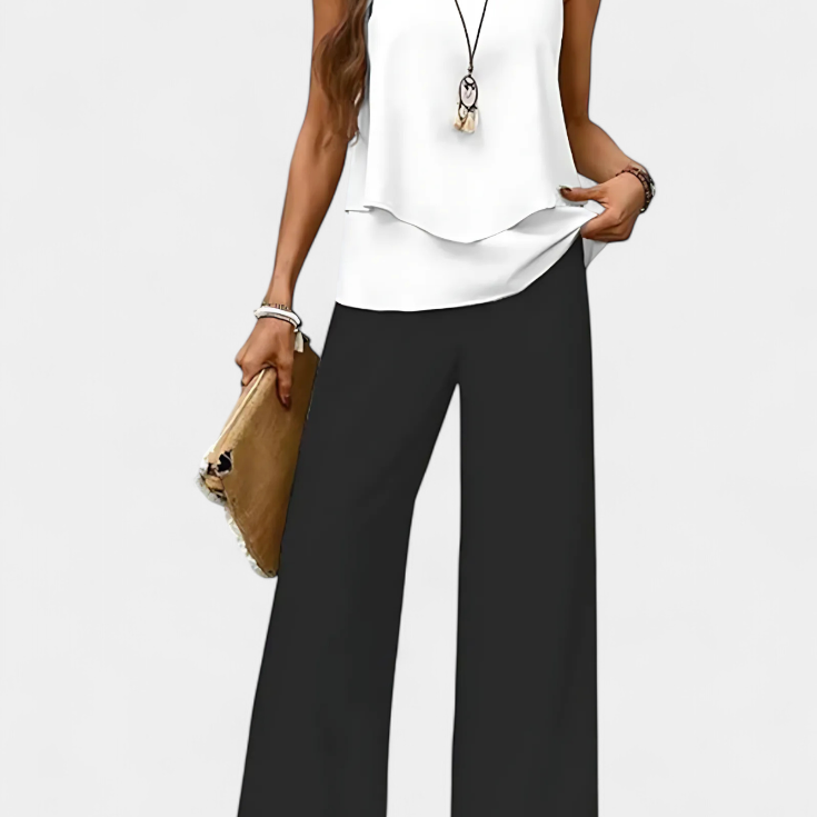 Elegáns Boho Martina Ujjatlan Készlet Egyenes Nadrággal Minta