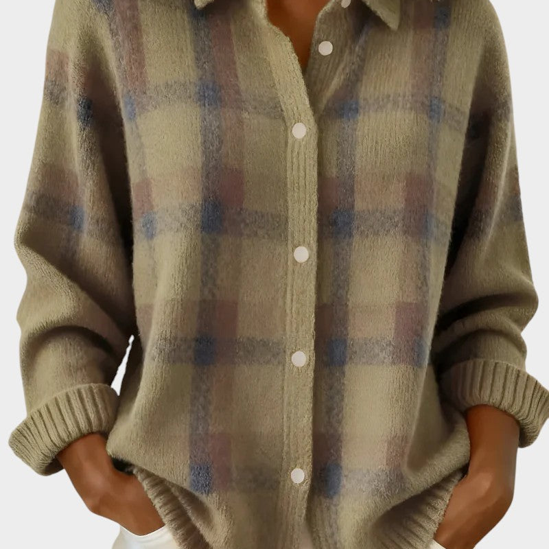 Mara | Puha és kockás kötött kabát