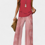 Elegáns Boho Martina Ujjatlan Készlet Egyenes Nadrággal Minta