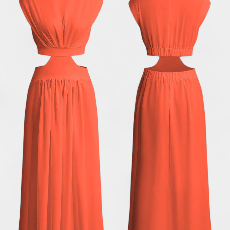 Minimalista Jocelyn Garais szett magas nyakkal és oldalsó nyitásokkal