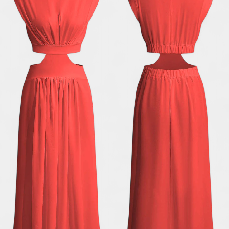 Minimalista Jocelyn Garais szett magas nyakkal és oldalsó nyitásokkal