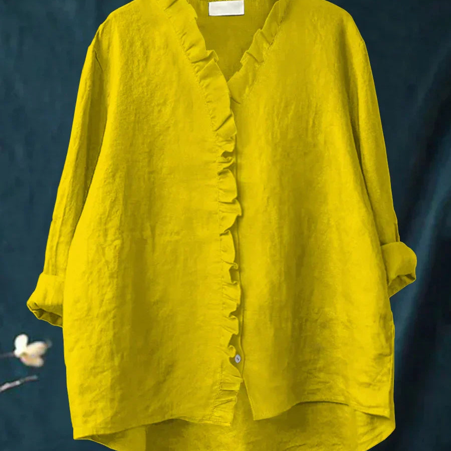 Sanela | Elegáns Volános Pamut és Len Casual Ing