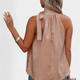 Adela | Ujjatlan leopárdmintás magas nyakú blúz masnival