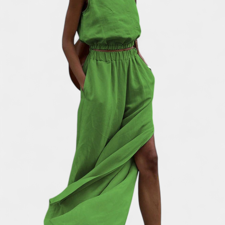 Portia Koka oldalsó nyitott top és nadrág szett