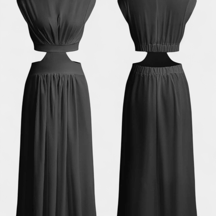 Minimalista Jocelyn Garais szett magas nyakkal és oldalsó nyitásokkal