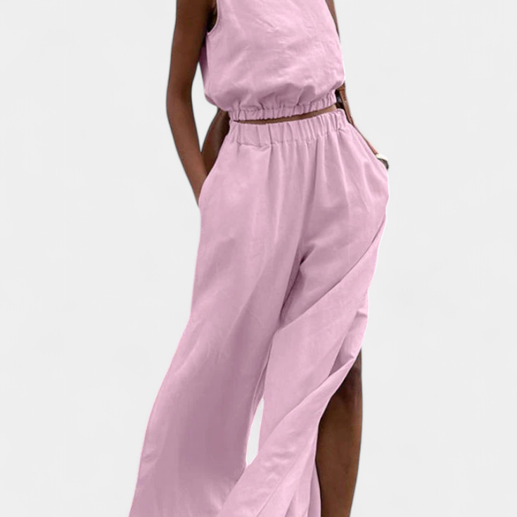 Portia Koka oldalsó nyitott top és nadrág szett