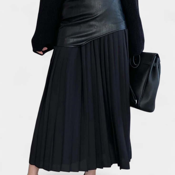 Noelle Aszimmetrikus Maxi Szoknya Chiffonból és Műbőrből