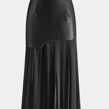 Noelle Aszimmetrikus Maxi Szoknya Chiffonból és Műbőrből