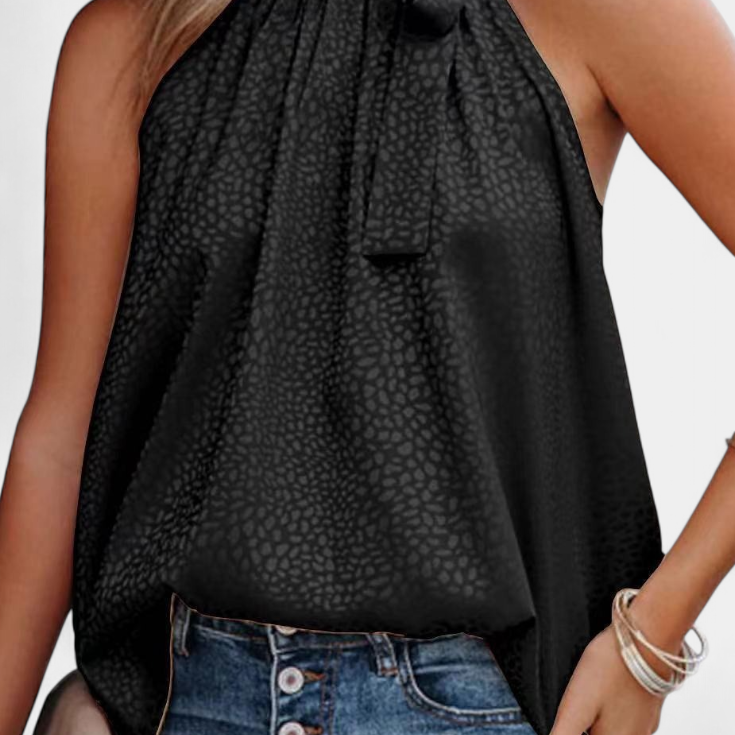 Adela | Ujjatlan leopárdmintás magas nyakú blúz masnival