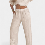 Natalia Hímzett Vászon Relaxáló Öltözet Laza Siluettel