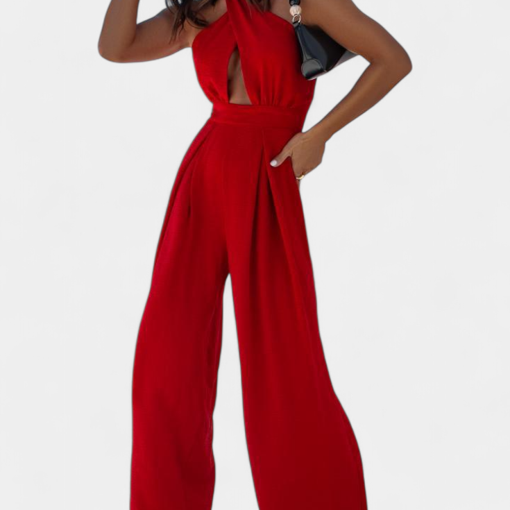 Jessica Mono Halter Keresztpántos Hátsó Rész Nélküli és Széles Nadrág