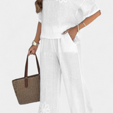 Natalia Hímzett Vászon Relaxáló Öltözet Laza Siluettel