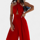 Jessica Mono Halter Keresztpántos Hátsó Rész Nélküli és Széles Nadrág