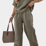 Natalia Hímzett Vászon Relaxáló Öltözet Laza Siluettel