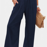 Alexia pamut és len nadrág, folyékony szabással és természetes eleganciával