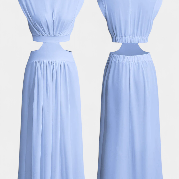 Minimalista Jocelyn Garais szett magas nyakkal és oldalsó nyitásokkal