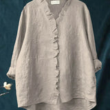 Sanela | Elegáns Volános Pamut és Len Casual Ing