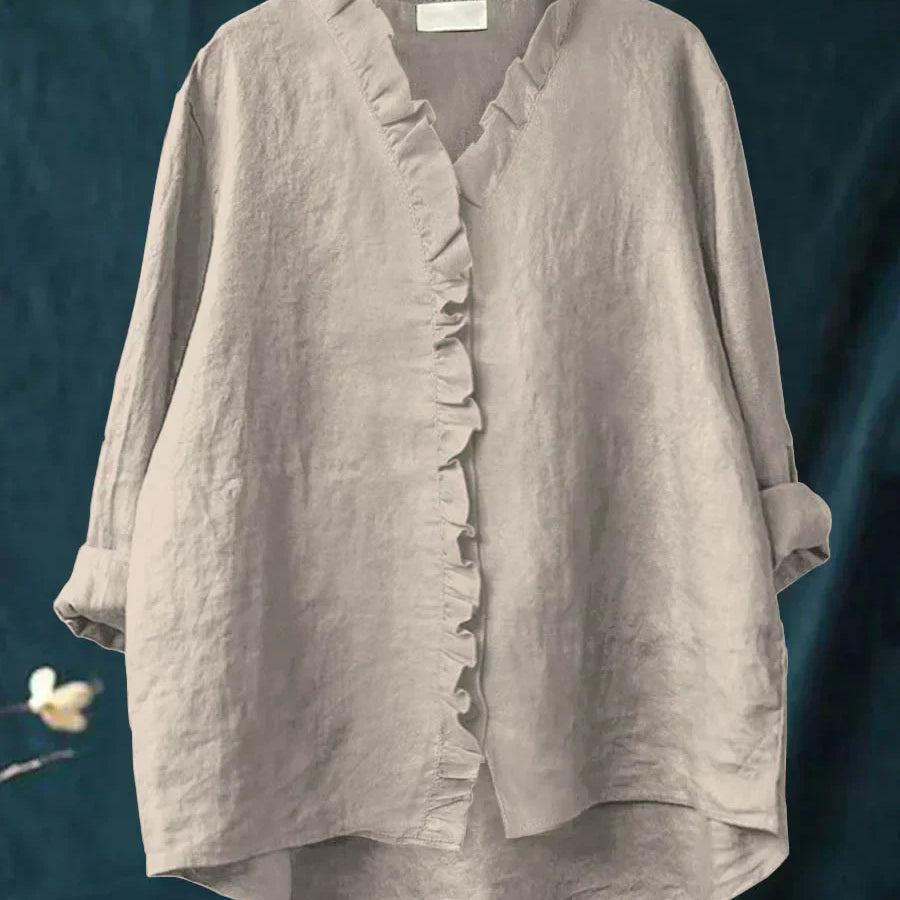 Sanela | Elegáns Volános Pamut és Len Casual Ing