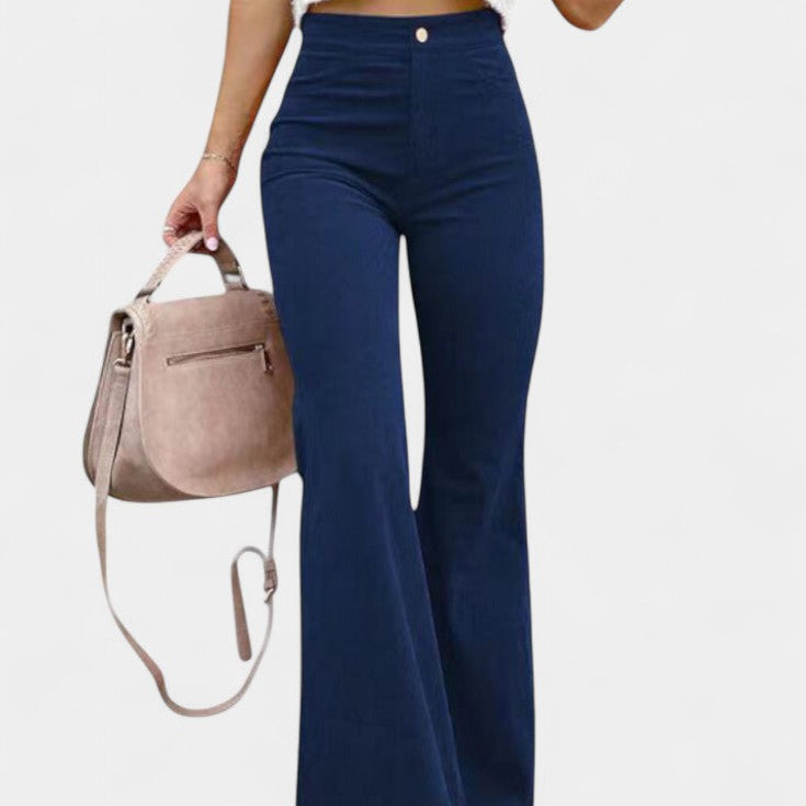 Kiara Magas Derékú és Széles Szárú Velúr Nadrág