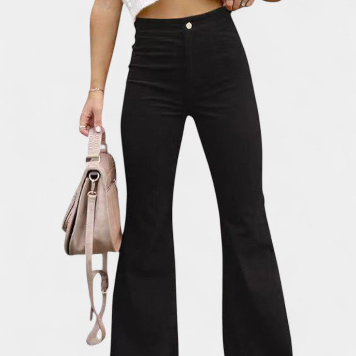 Kiara Magas Derékú és Széles Szárú Velúr Nadrág