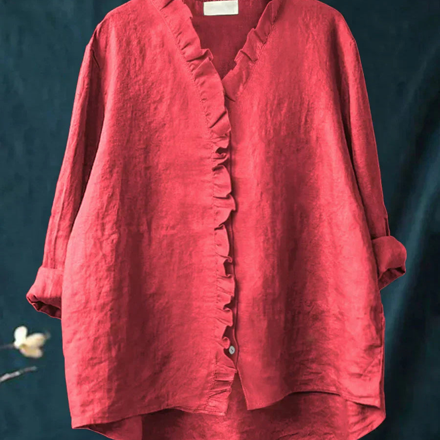 Sanela | Elegáns Volános Pamut és Len Casual Ing