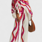 Sybella Két Darabos Szett Lezser Vállakkal és Széles Minta Nadrággal