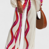 Sybella Két Darabos Szett Lezser Vállakkal és Széles Minta Nadrággal