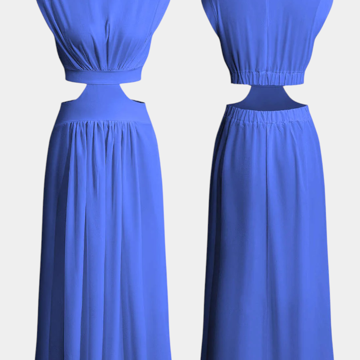 Minimalista Jocelyn Garais szett magas nyakkal és oldalsó nyitásokkal