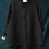 Sanela | Elegáns Volános Pamut és Len Casual Ing