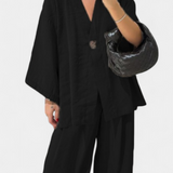 Eli Oversize szett V nyakú toppal és egyenes nadrággal