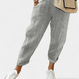 Csíkos Vegyes Vászon Nadrág Alba