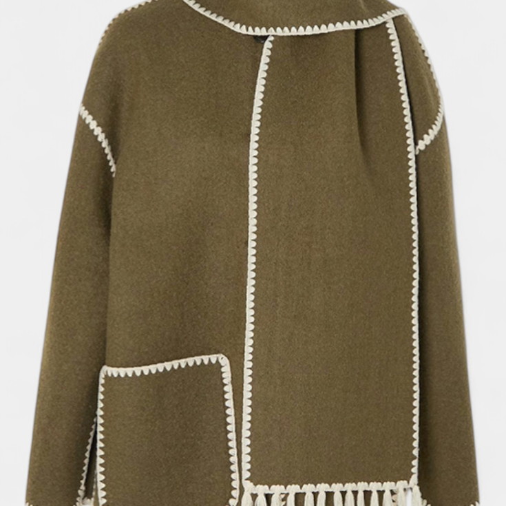 Pauline | Beépített Fröcskölt Sálas Gyapjú Kabát