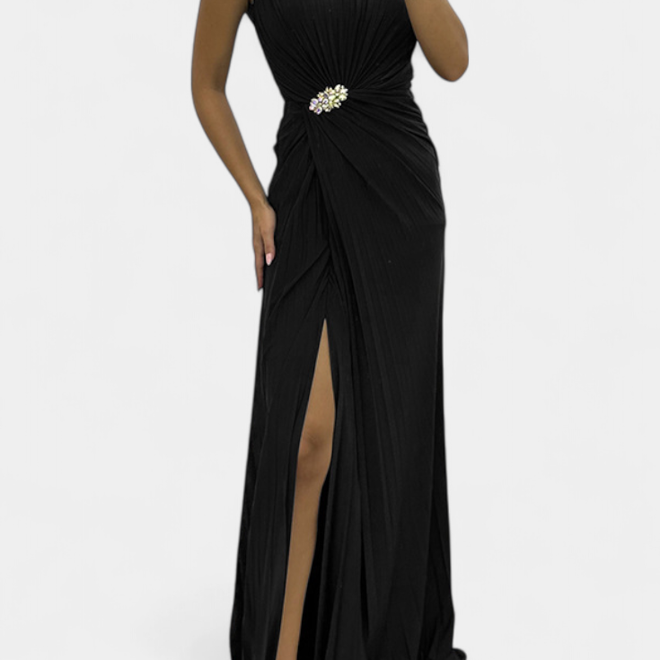 Shiloh Maxi Plisszált Ruha Oldalsó Résszel és Keresztpántos Dekoltázzsal