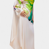 Aszimmetrikus Beryl Hosszú Ruha Egy Ujjú és Modern Mintával