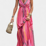 Asunción Garais Rózsaszín Ruha Színes Csíkokkal