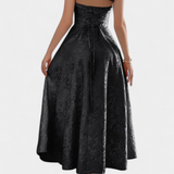 Gilda Midi Jacquard Ruha Nyitott Háttal és Magas Derékkal