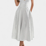 Gilda Midi Jacquard Ruha Nyitott Háttal és Magas Derékkal