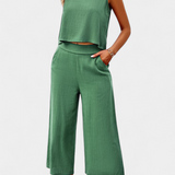 Lavinia Boho szett lenvászonból és pamut felsőből, rövidnadrággal