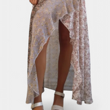 Ruth Garais Virágmintás Ruha 3/4-es Ujjakkal és Aszimmetrikus Szegélyekkel