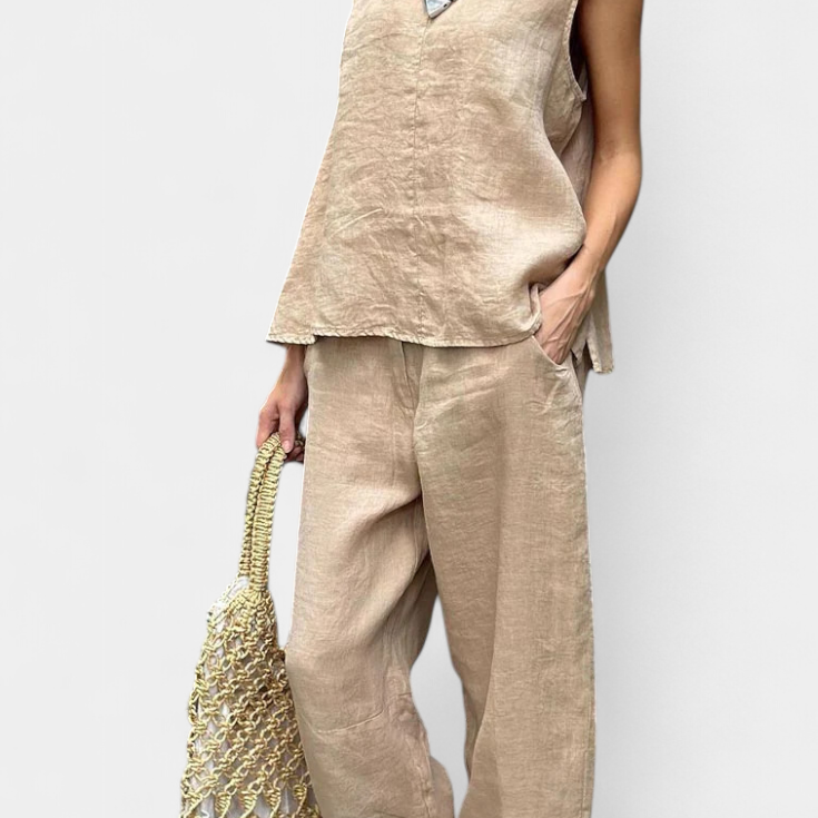 Leona ujjatlan, pamut vászon, mellény és nadrág