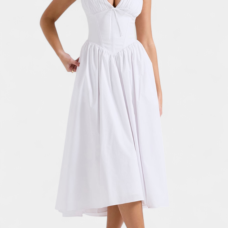 Margie Midi Ruha V-kivágással és Romantikus Virágmintával