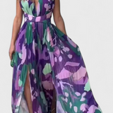 Cecil Pliszírozott Ruha Akvarell Mintával és Felső Háttal